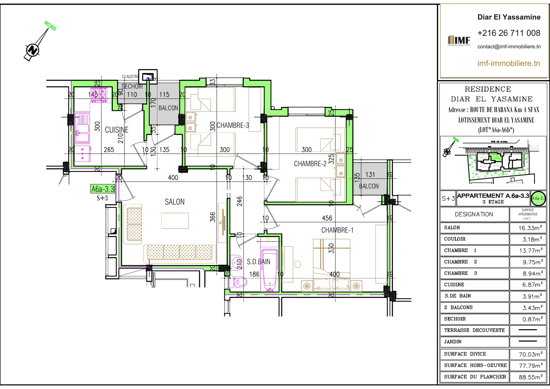 Plan de l’appartement A6.a-3.3
